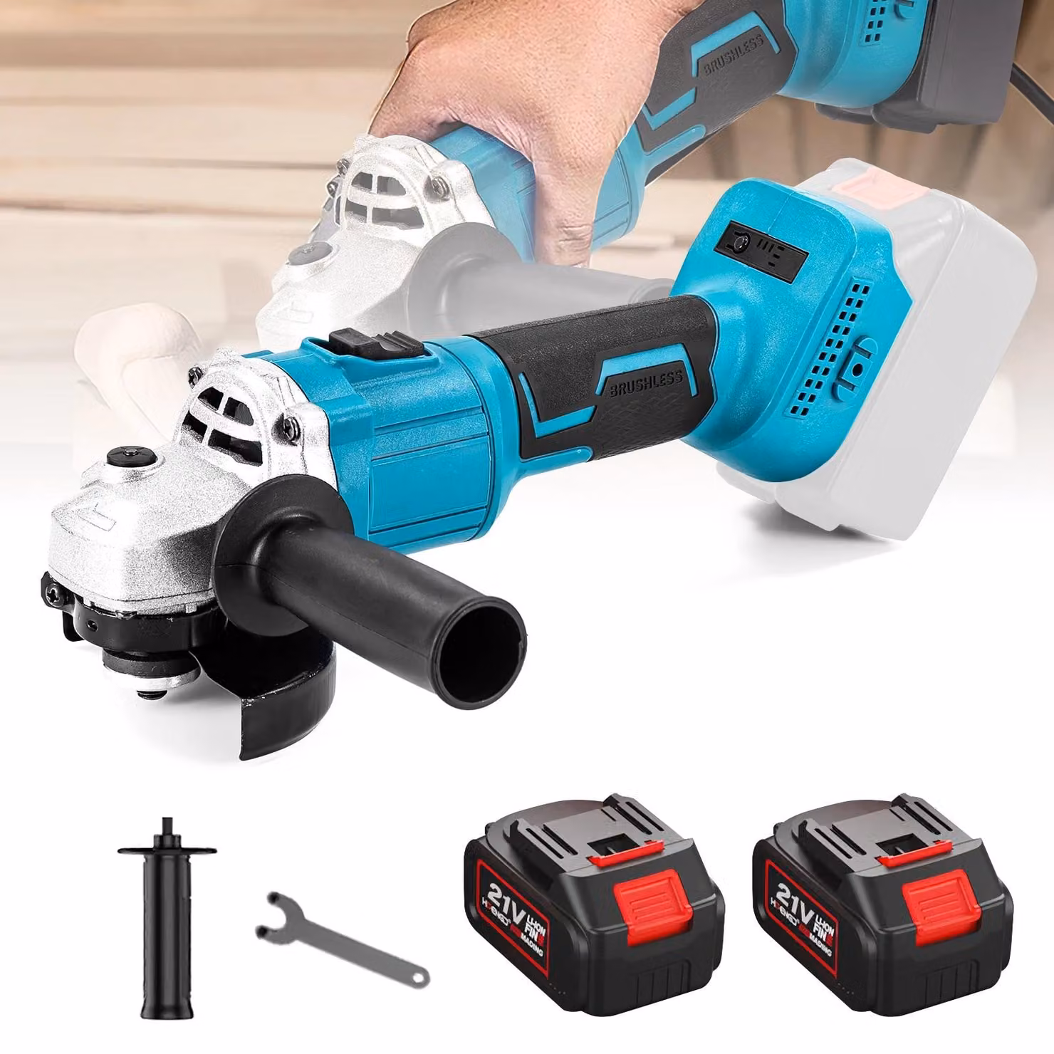 Smerigliatrice angolare a batteria - Smerigliatrice angolare elettrica - Motore brushless - 1000 W - 21 V - 125 mm - 13.000 giri/min - 2 batterie