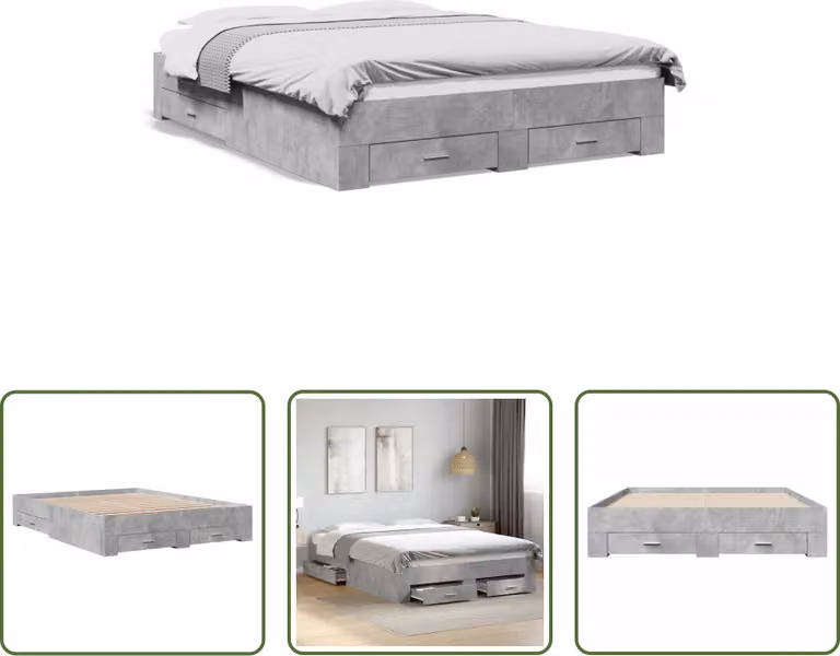 The Living Store Struttura letto con cassetti in cemento grigio 160x200 cm materiale legno