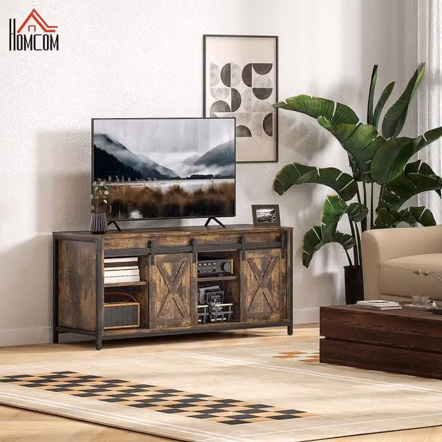 Cassettiera TV KOMHTOM in stile industriale marrone con canali integrati L: 120 cm, P: 40 cm, H: 54 cm