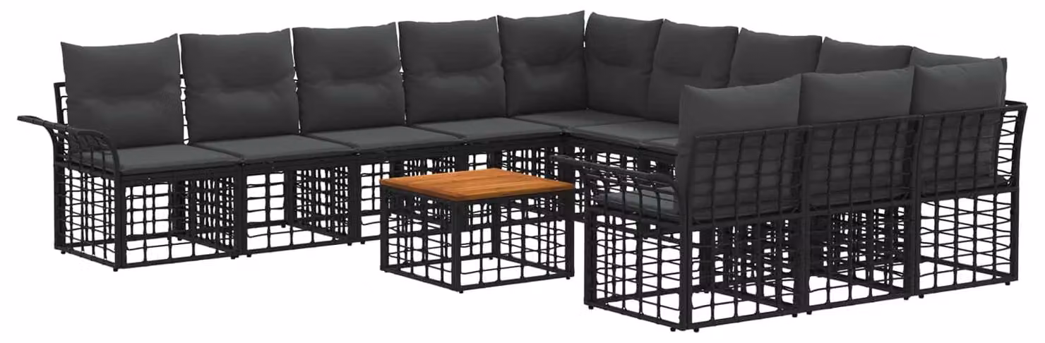 Set di divani da esterno 12 pcs Nero e Grigio scuro Poliestere