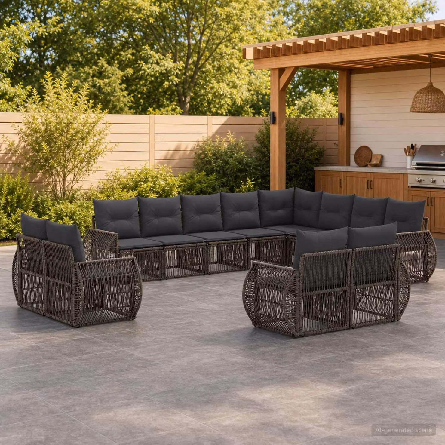 Maison Exclusive - Set di divani da giardino, 12 pezzi, grigio e grigio scuro, in rattan sintetico