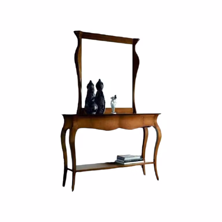 Consolle sagomata con 3 cassetti in legno massello Mobili 2G colore noce L 135 cm, P 46 cm, H 100 cm