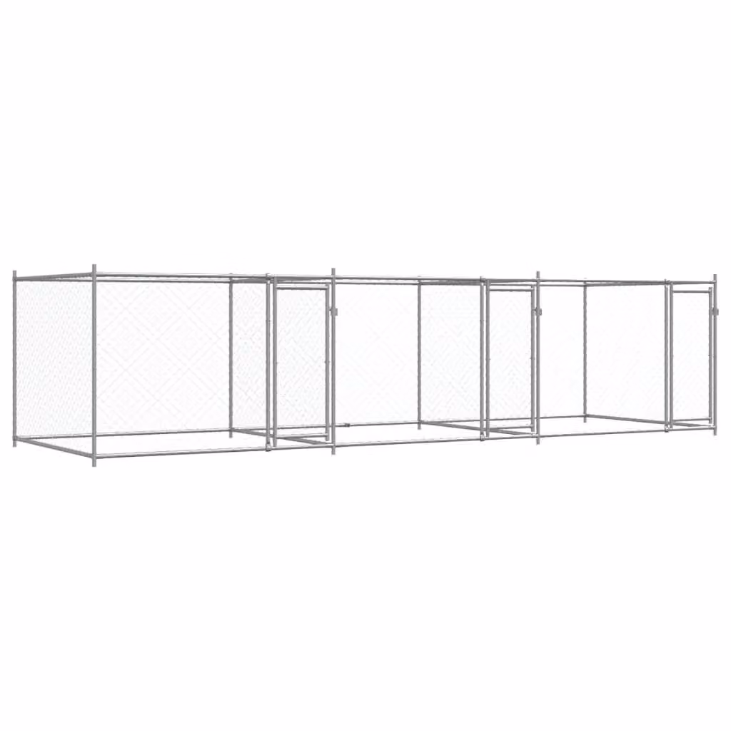 Gabbia per Cani con Porte Grigia 6x2x1,5 m in Acciaio Zincato