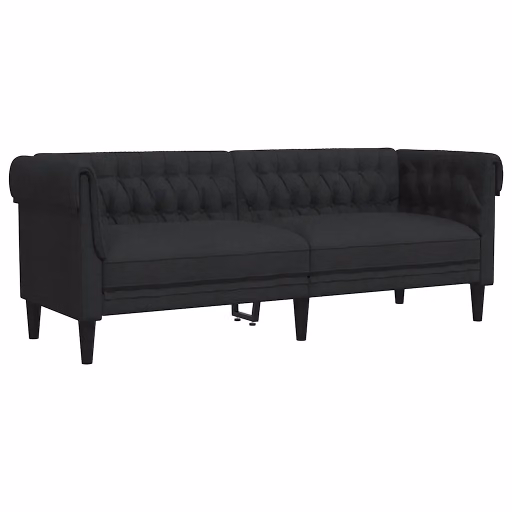 Divano Chesterfield a 3 Posti vidaXL in Tessuto Nero L: 201.5 cm, P: 74.5 cm, H: 74.5 cm – 2