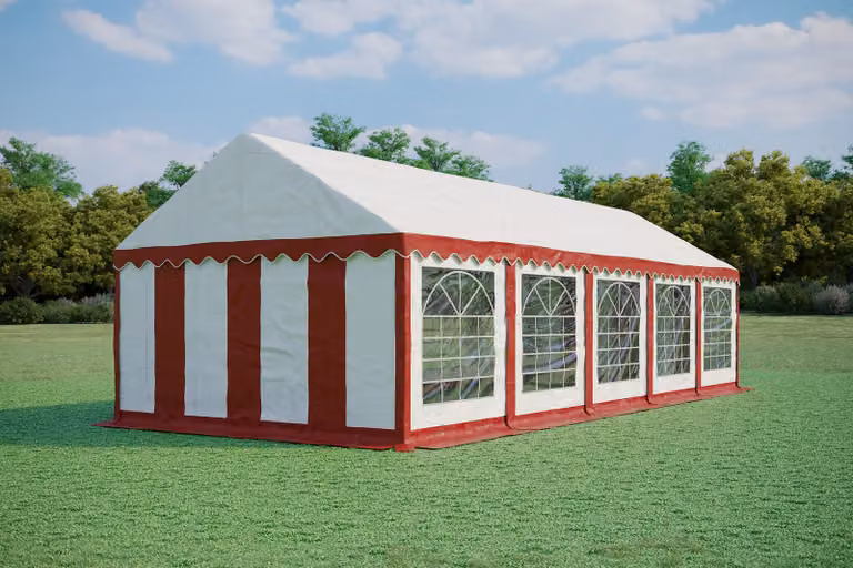 Tenda per eventi, dimensioni 4x10 metri, PVC standard, 500 g/m², colore rosso e bianco
