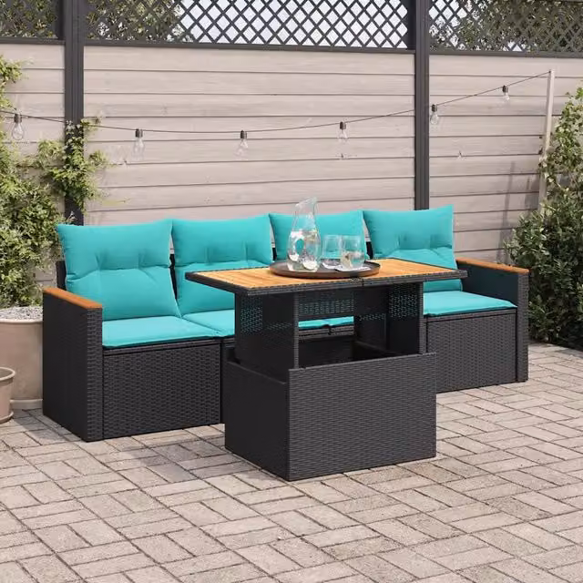 Set Divani da Giardino 5 pz con Cuscini in Polyrattan Nero 3327431