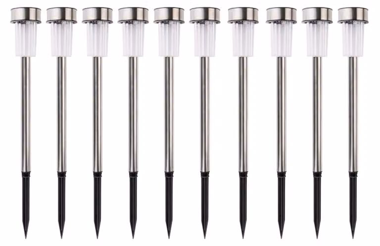 Set di 10 luci da giardino solari, in acciaio inossidabile, grado di protezione IP44, diametro 4,8 x altezza 36,5 cm