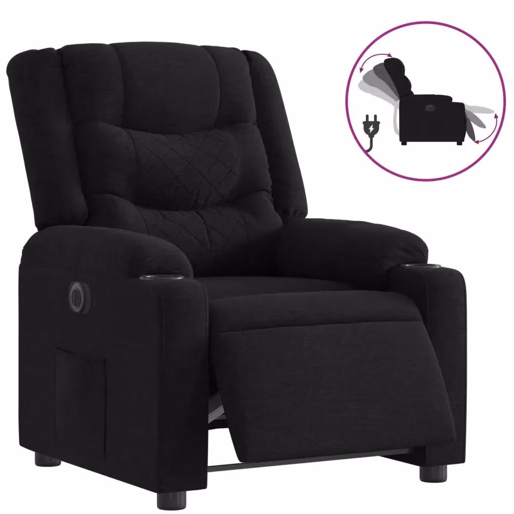 Poltrona elettrica reclinabile relax in tessuto nero con struttura in legno e metallo – 2