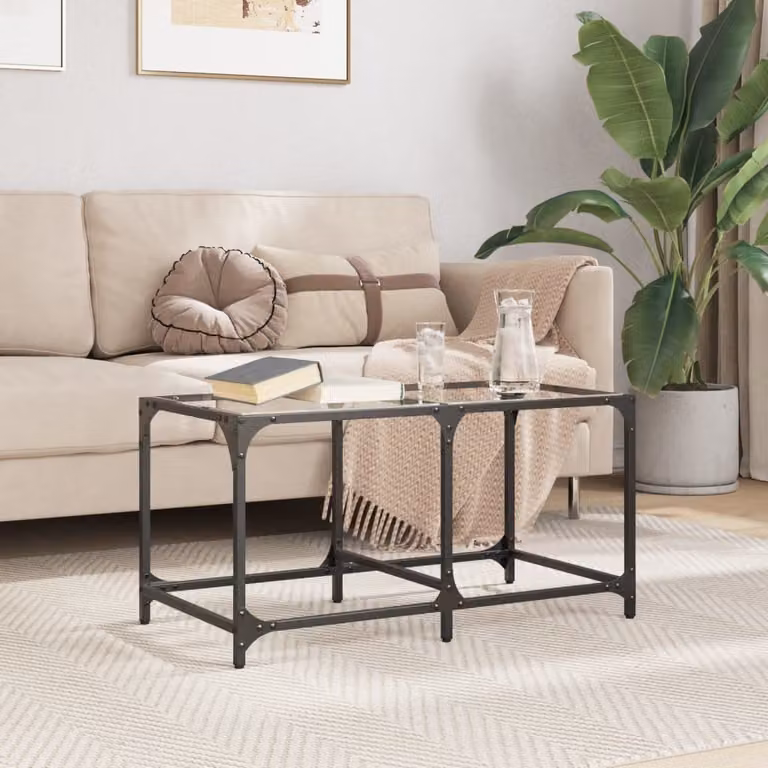 Maison Exclusive - Tavolino con piano in vetro trasparente, dimensioni 78,5x40x40 cm, struttura in acciaio