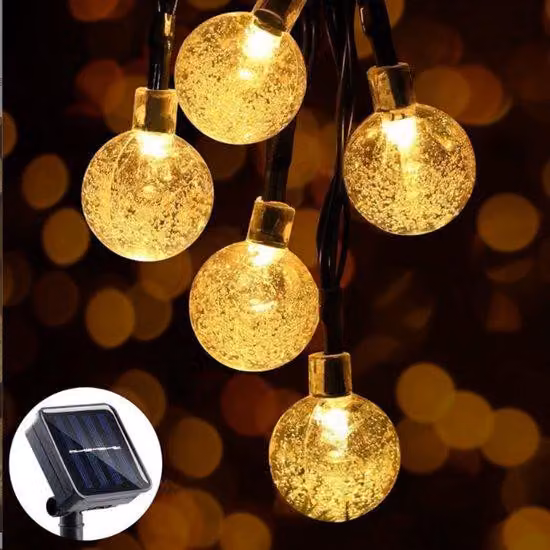 Illuminazione solare da esterno - Catena luminosa da esterno con 100 LED - Lunghezza 12 m - Diametro esterno 1,8 cm - Catena luminosa da esterno