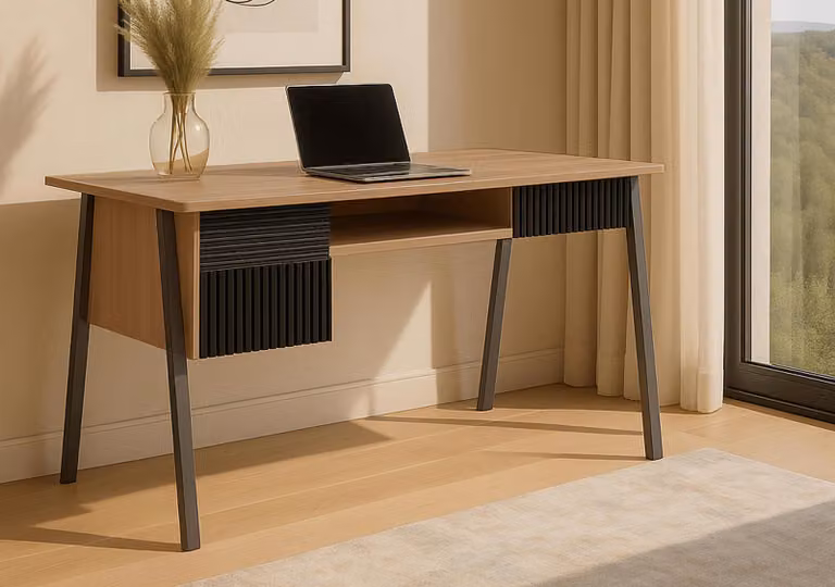 Scrivania HWC-O40, scrivania da ufficio per computer, MDF metallo melaminico 78x120x60cm ~ natura