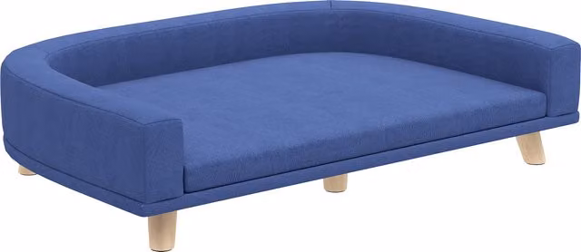Divano per cani grande PawHut in legno e tessuto blu con cuscino lavabile L: 98 cm, P: 67 cm, H: 25 cm – 1