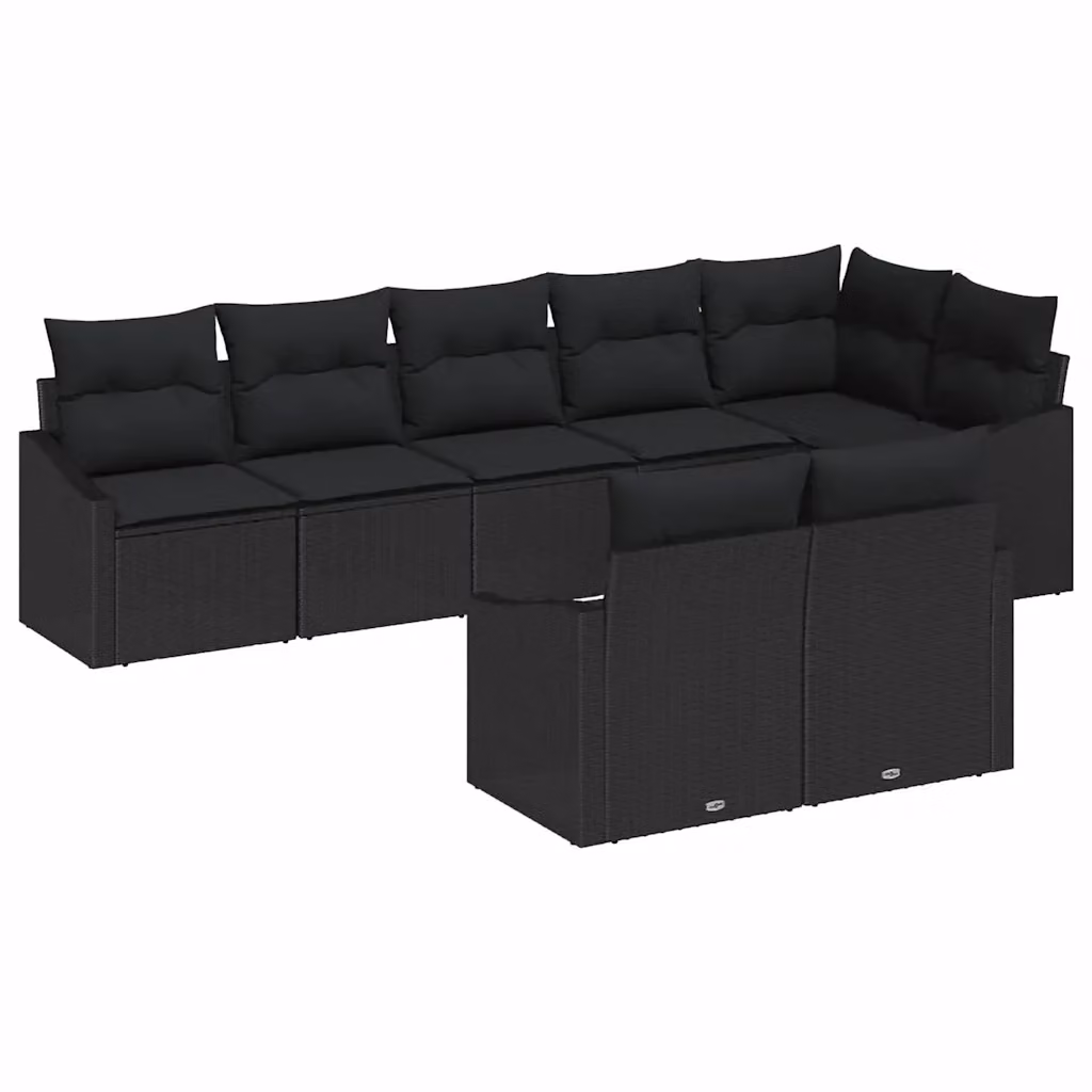 Set Divano da Giardino vidaXL 8 pz a Forma a L in Polyrattan Nero con Cuscini e Struttura in Metallo – 2