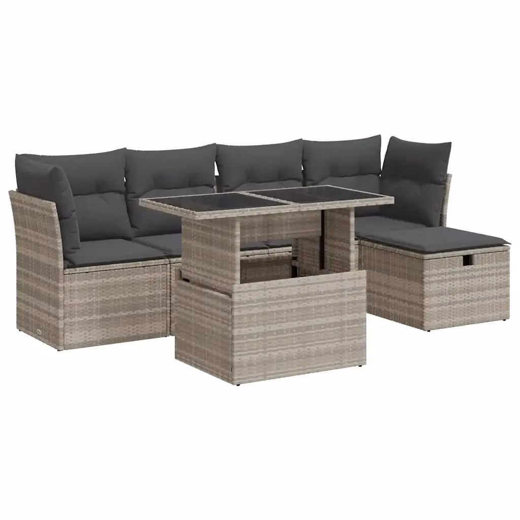 Set Divano da Giardino 6 Pezzi vidaXL con Cuscini Grigio Chiaro in Polyrattan e Metallo – 2