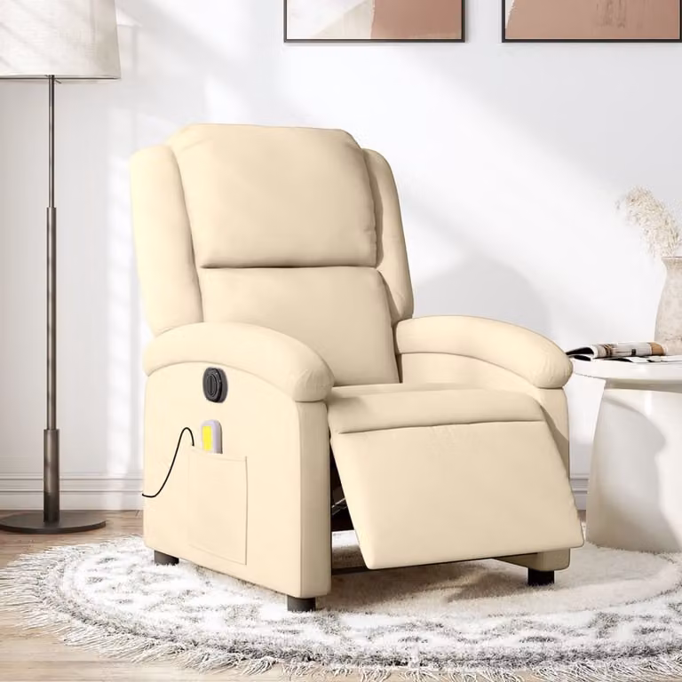 vidaXL Poltrona Reclinabile Massaggiante Elettrica in Tessuto Beige