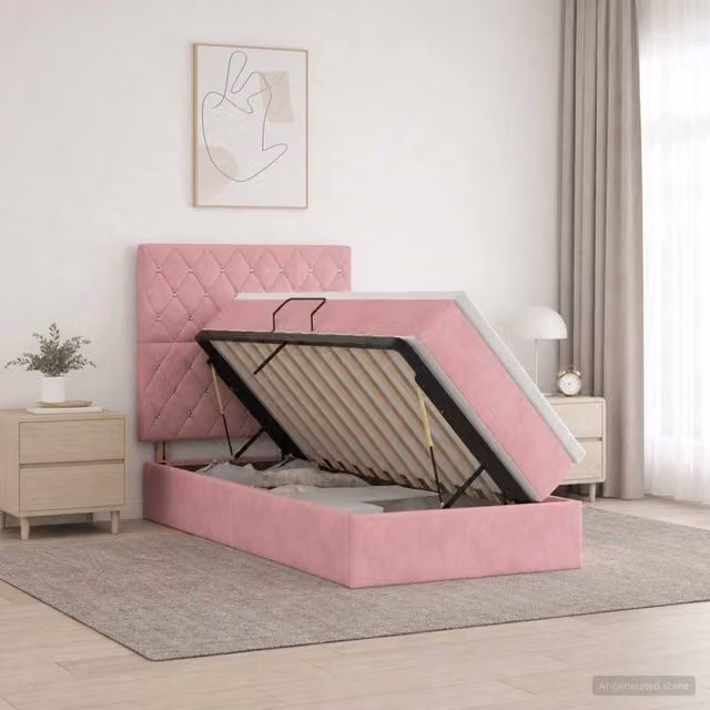 Letto con contenitore e materasso vidaXL in velluto rosa L/P/H: 204 x 128 x 100 cm