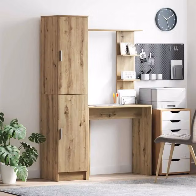Set di 2 scrivanie moderne con scaffale vidaXL in legno color rovere marrone L: 168,0 cm, P: 113,5 cm, H: 43,57 cm – 1