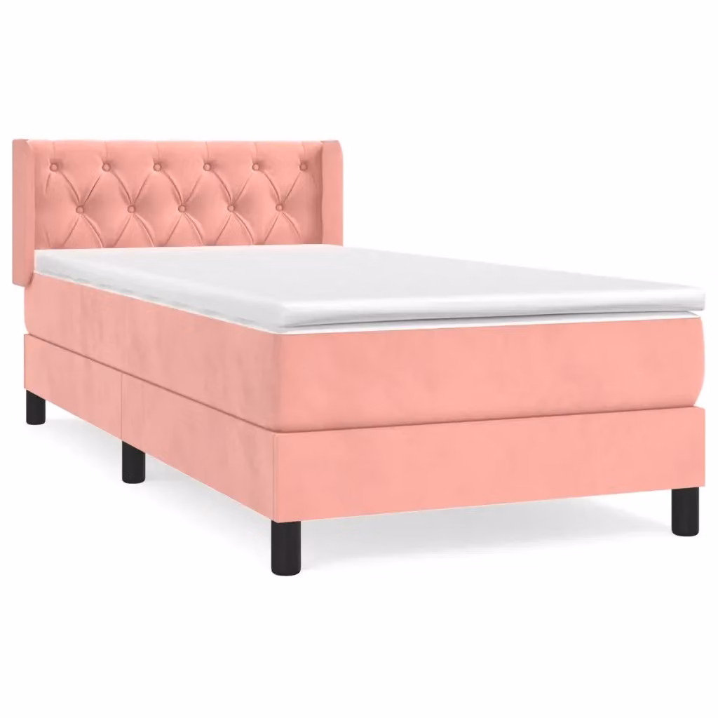 Letto con Giroletto a Molle e Materasso vidaXL in Velluto Rosa e Bianco L/P/H: 80 x 200 cm – 2