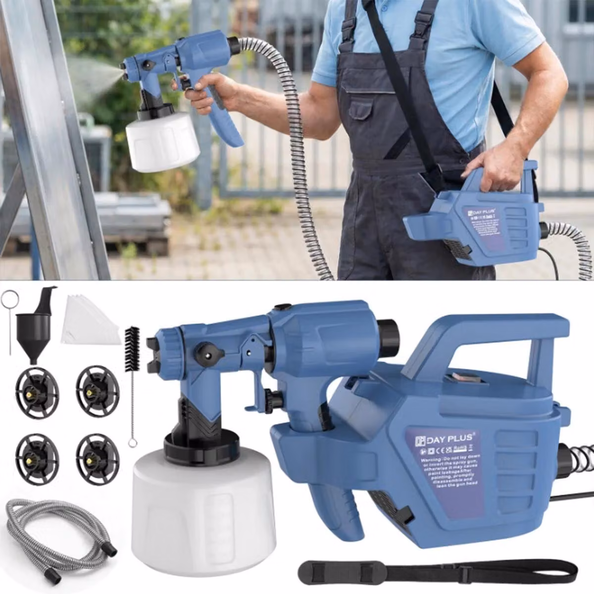 Spruzzatore a vernice portatile - Pistola a spruzzo manuale - Ideale per pareti e recinzioni - Mobile - Funzionamento manuale - Colore: blu