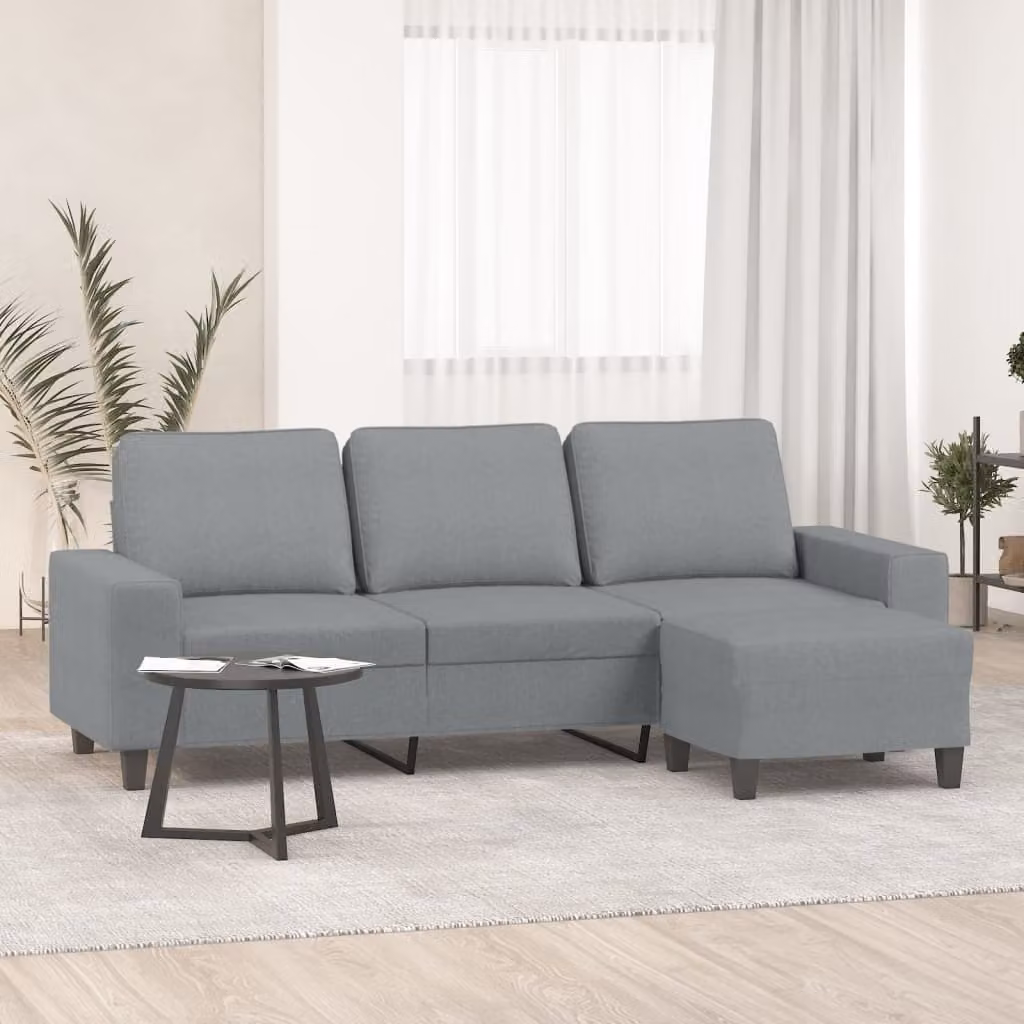 Maison Exclusive - Divano a tre posti con poggiapiedi, grigio chiaro, 180 cm, tessuto