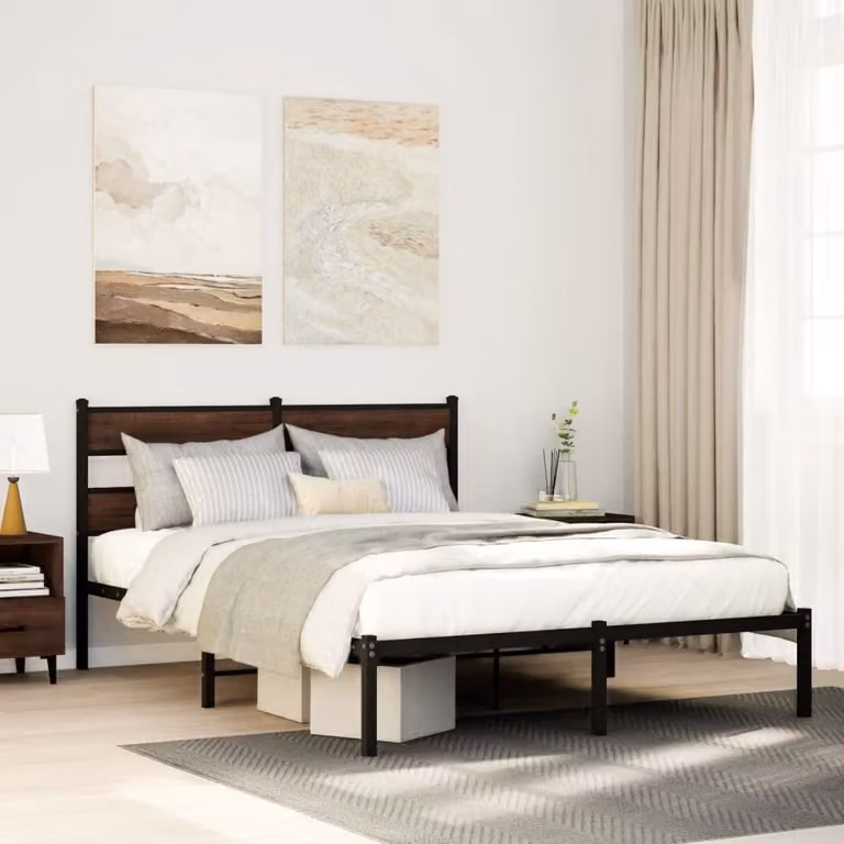 vidaXL Giroletto con Testiera in Rovere Marrone e Struttura in Metallo L: 160 cm, P: 200 cm