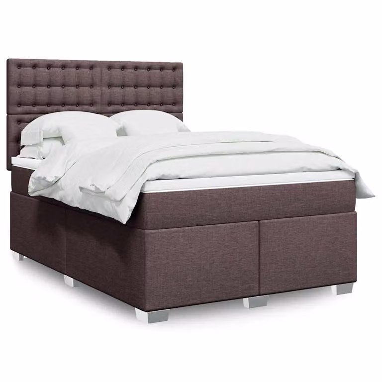 vidaXL Letto Ibrido con Giroletto a Molle e Materasso in Tessuto Marrone e Bianco L/P/H: 140 x 190 cm