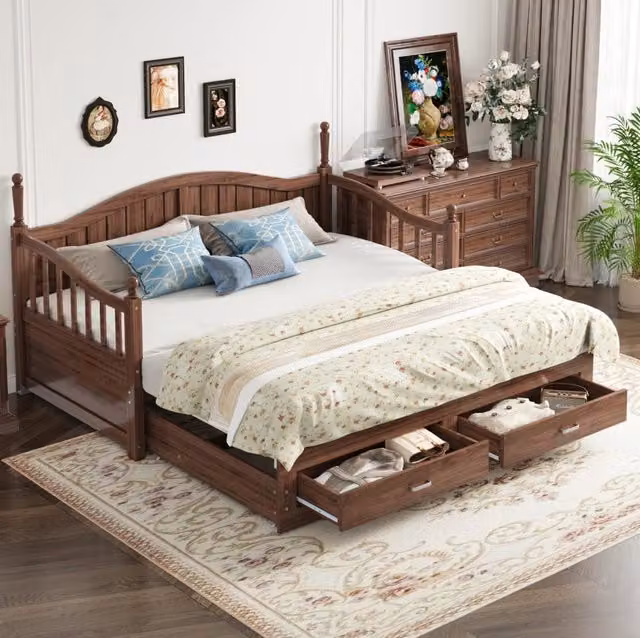 Divano letto 90x190 cm noce – estensibile con cassetti, senza materasso