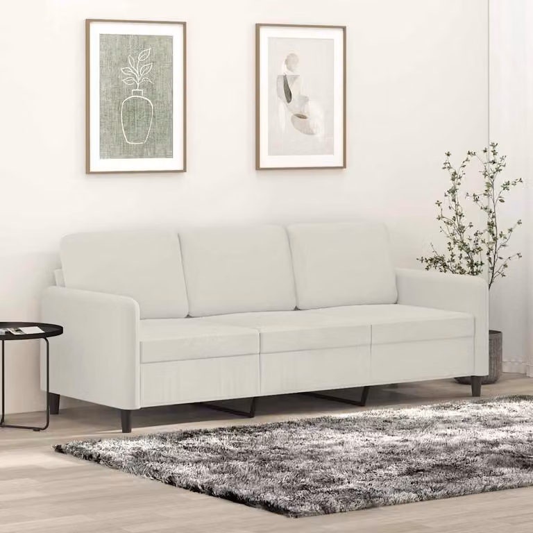 Divano a 3 posti moderno vidaXL in velluto beige con struttura in metallo per il tuo soggiorno L: 198 cm, P: 80 cm, H: 77 cm
