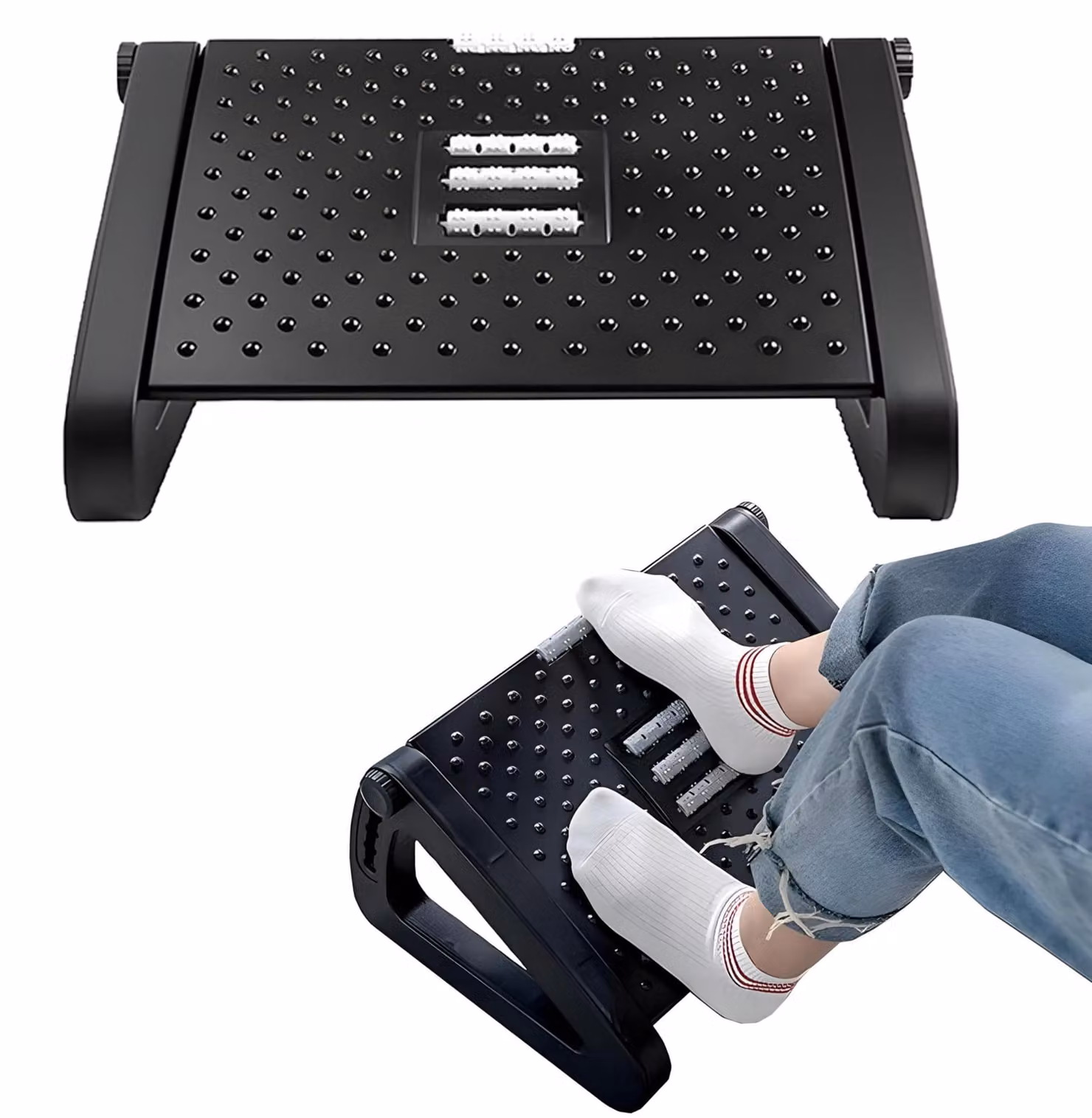 Omgoods - Poggiapiedi ergonomici regolabili, con superficie massaggiante, ideali per casa e ufficio