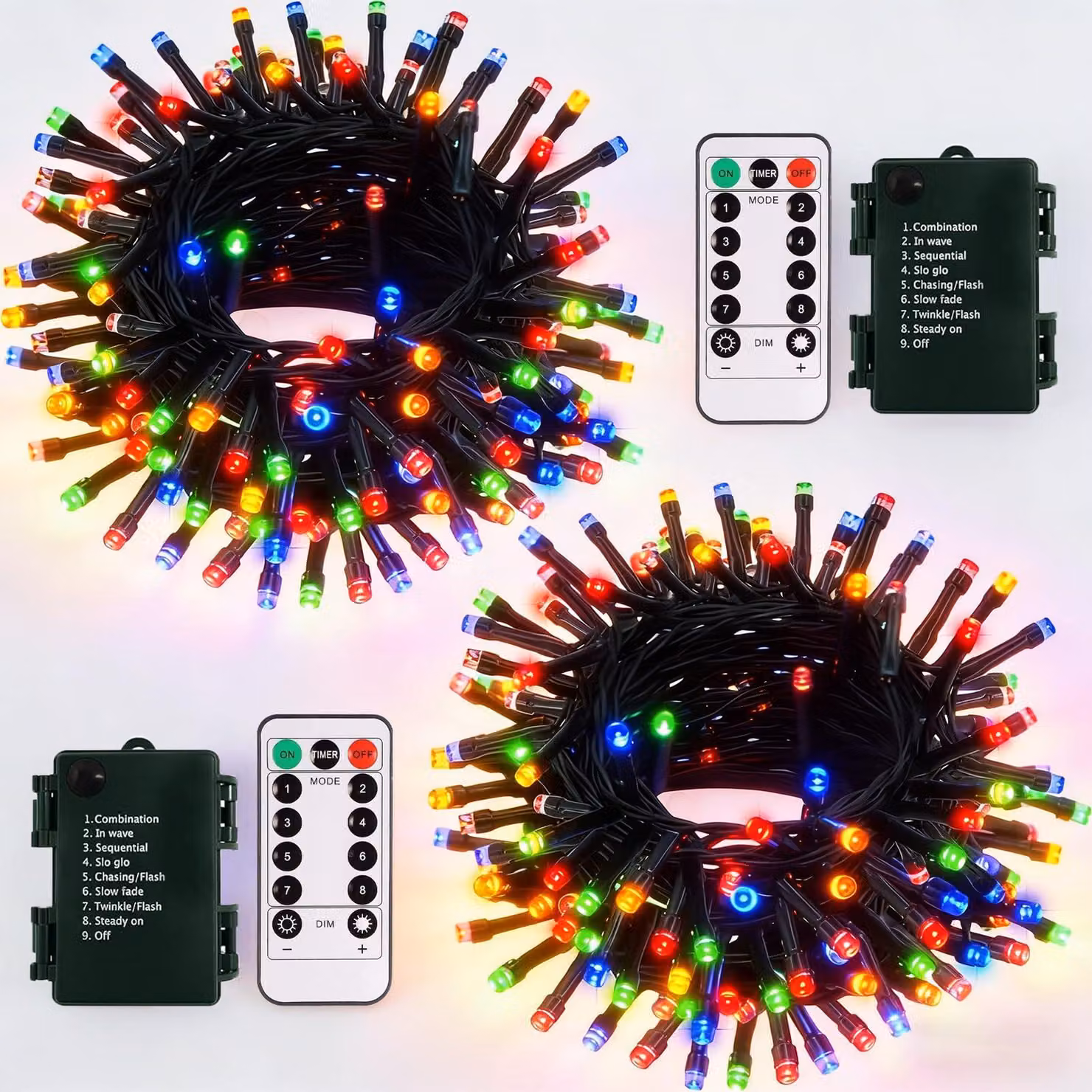 Set di 2 catene luminose LED, lunghezza 5 metri, 50 LED, con telecomando, timer e luci multicolore