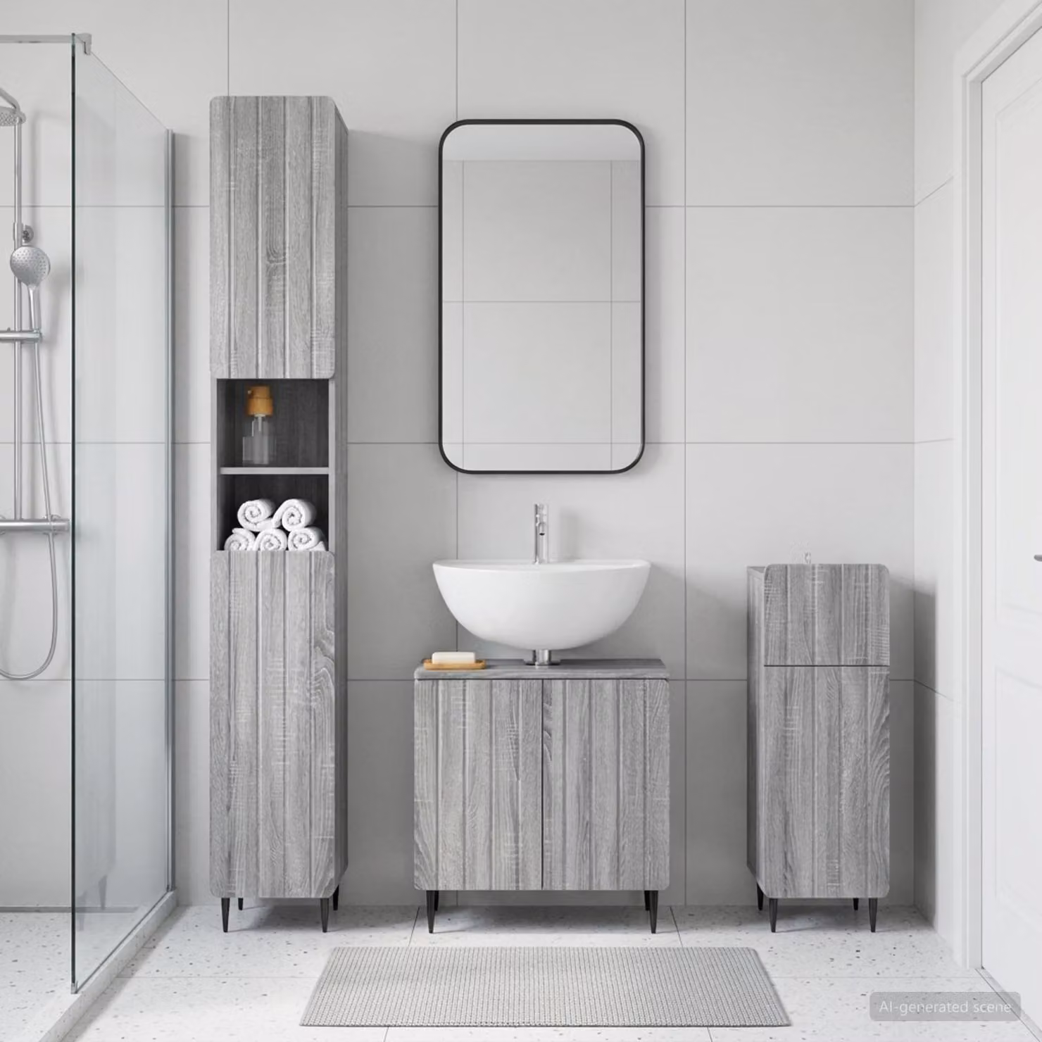 Set di armadietti da bagno 3 pezzi vidaXL ZWOLLE in legno e MDF grigio opaco L/P/H: 190 x 31 x 48,55 cm