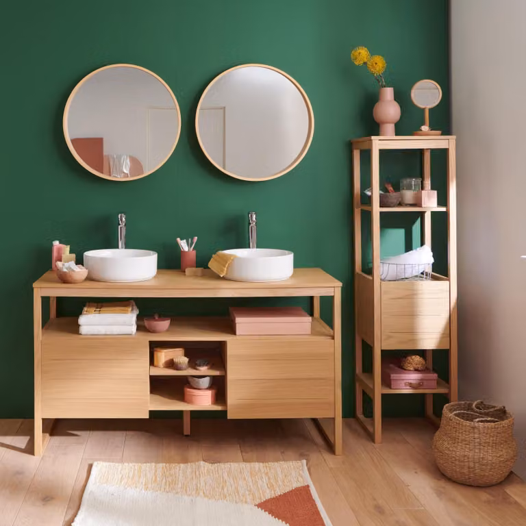 Mobile doppio 140cm rovere lavabi rubinetti specchi colonna ATOLL