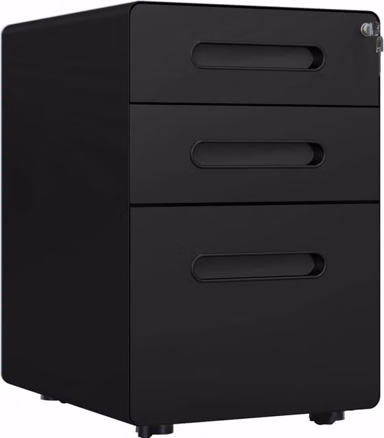 Cassettiera su ruote 39x48x59 cm in acciaio nero， 3 cassetti con serratura