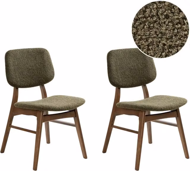 Set di 2 sedie da pranzo BELIANI con design retrò, seduta in tessuto bouclé verde e struttura in legno di gomma scuro – 1