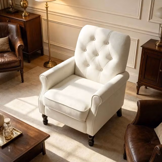 Poltrona 1 posto 69x75x90 cm in lino color crema con cuscino spesso -