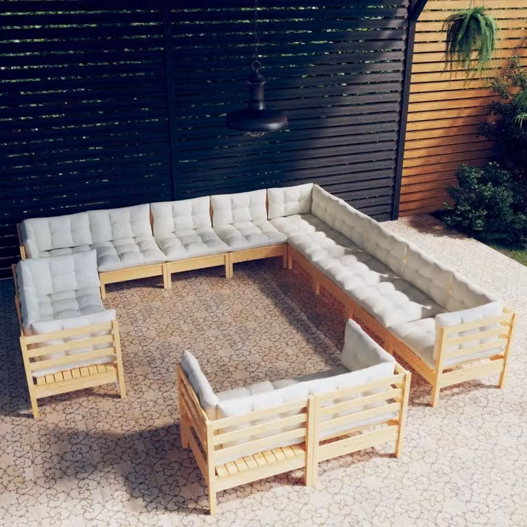 Maison Exclusive - Set Divani da Giardino 13 pz con Cuscini Crema Massello di Pino