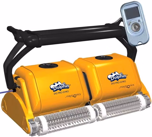 Robot piscina Dolphin 2X2 Pro Gyro by Maytronics Digital giallo con spazzole in PVC