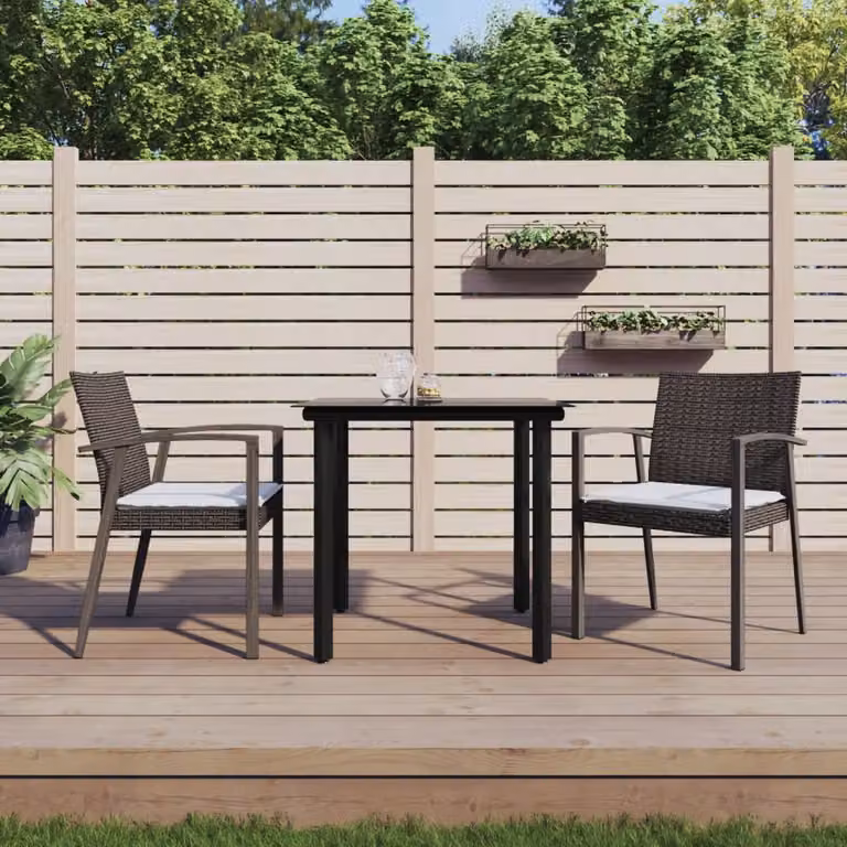 Set Pranzo da Giardino vidaXL in Polyrattan e Acciaio con Cuscini e Tavolo in Vetro Moderno