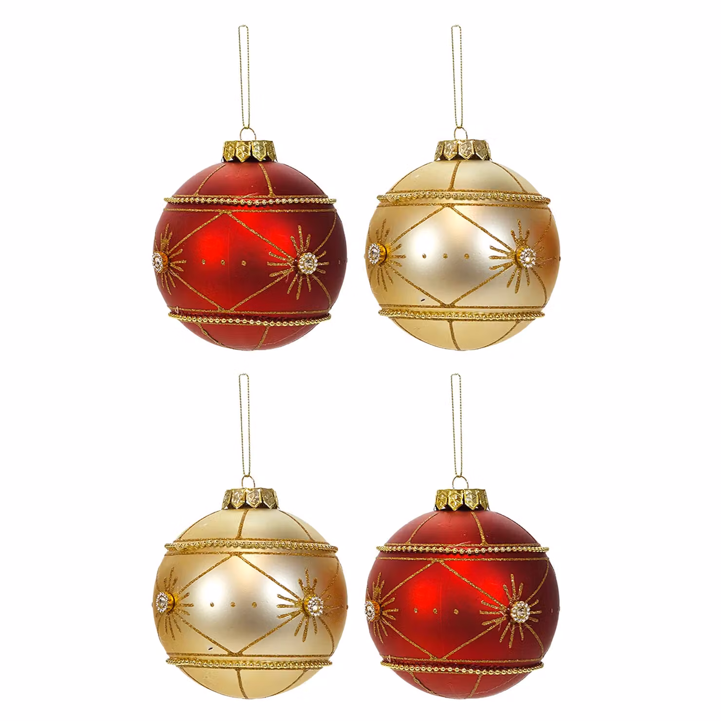 Set di 4 palline di Natale Vestiamo Casa in plastica infrangibili, colori rosso e oro, diametro: 10 cm – 1