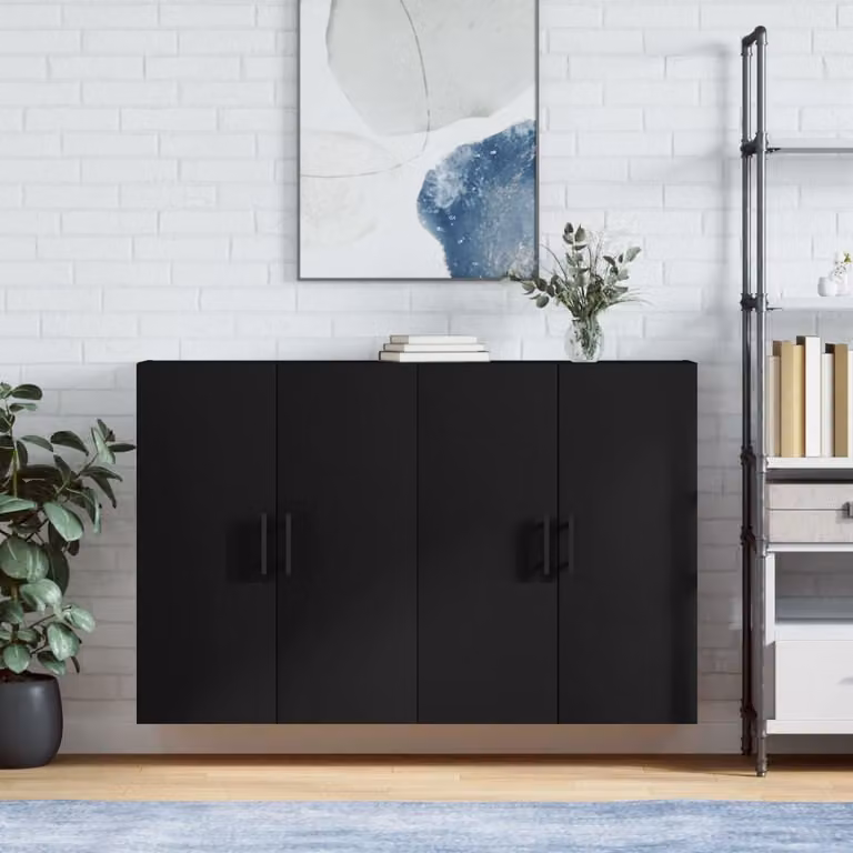 Set di 2 mobili a parete moderni vidaXL in legno MDF nero opaco L: 69,5 cm, P: 34 cm, H: 90 cm