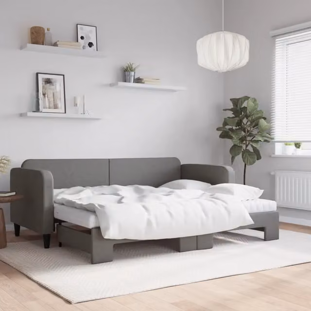 Divano Letto Estraibile Materassi Grigio Scuro 80x200cm Tessuto 3196830