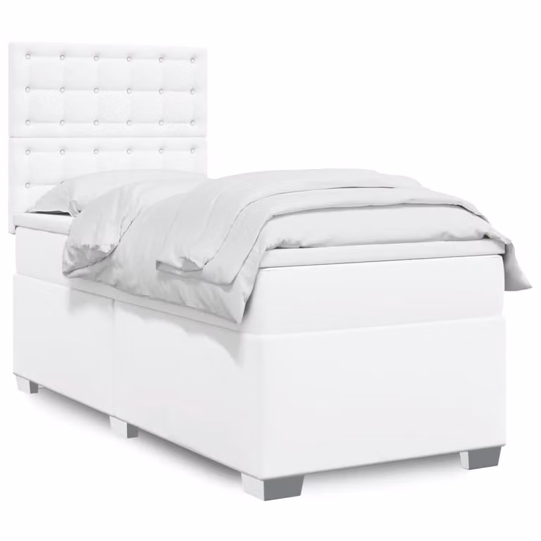 vidaXL Giroletto a Molle con Materasso Ibrido in Similpelle Bianco L/P/H: 80 x 200 cm