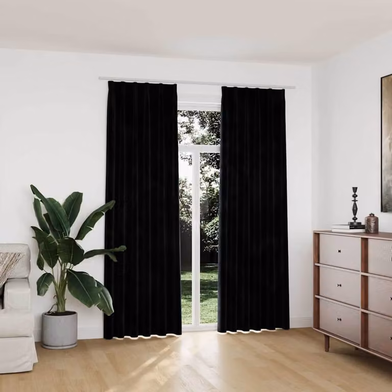Set di 2 tende oscuranti vidaXL in velluto nero con ganci, L 140 cm x H 225 cm