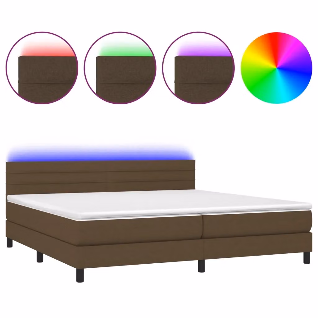 Letto a molle con materasso e illuminazione LED vidaXL in tessuto marrone scuro L/P: 200 x 200 cm – 2