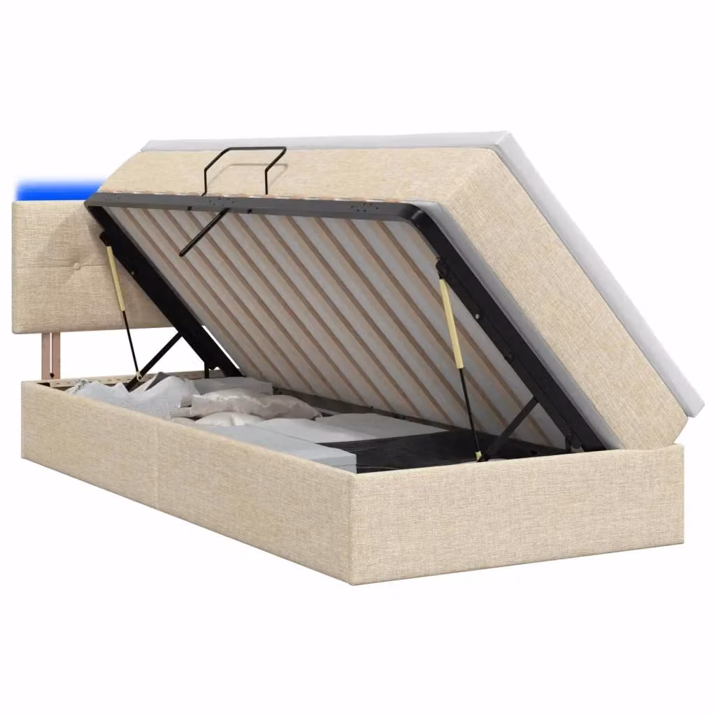 Letto con contenitore e materasso vidaXL in tessuto beige con illuminazione LED e porta USB L/P/H: 90 x 200 x 45 cm – 2