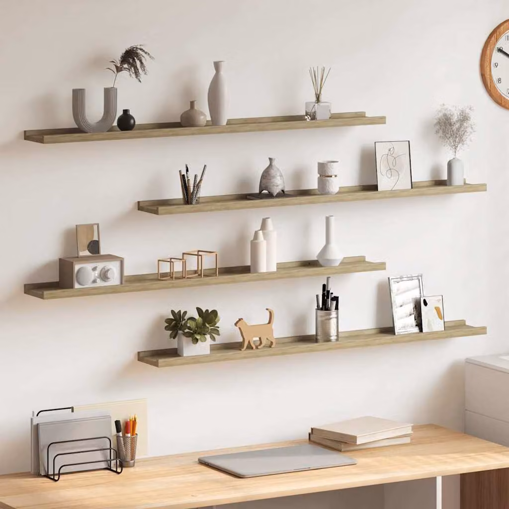 Set di 4 mensole da parete vidaXL in MDF color rovere sonoma, L 100 cm x P 9 cm x H 3 cm