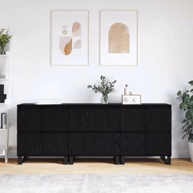 Credenza moderna vidaXL in 3 pezzi, Rovere Nero, L/P/H: 60 x 35 x 70 cm