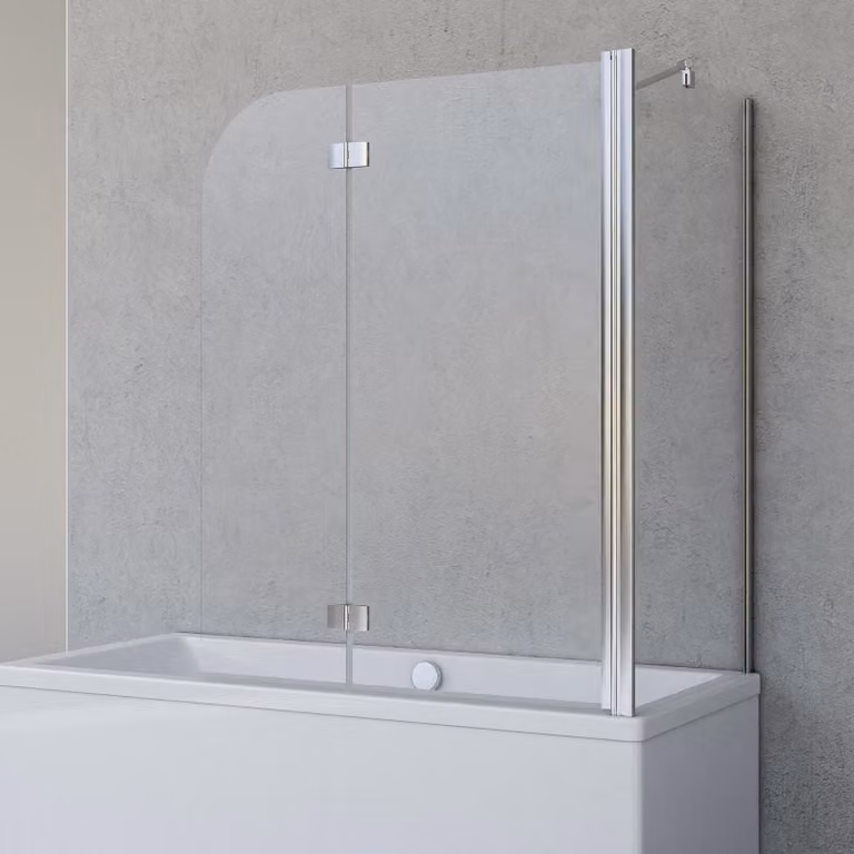 Cabina doccia Schulte per vasca Angle, in 2 parti con pannello laterale, colore del profilo cromato, vetro di sicurezza da 5 mm (ESG) chiaro, schermo pieghevole: 112 x 142 cm, pannello laterale adatto a una vasca di 79 - 81 cm di larghezza