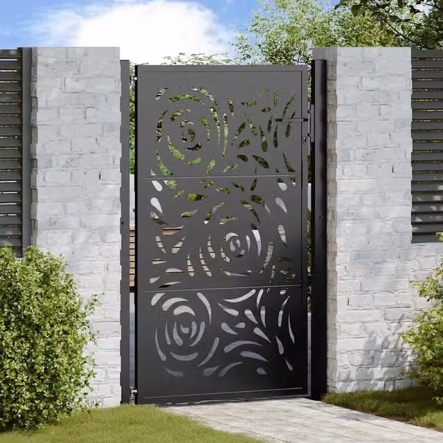 Cancello singolo da giardino vidaXL in acciaio nero con design a fiamma L: 110 cm, H: 155 cm