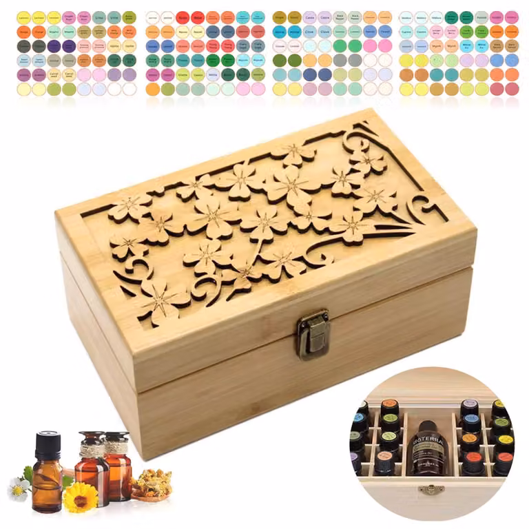 Omgoods - Scatola di legno per l'organizzazione di flaconi di oli essenziali, con 25 scomparti